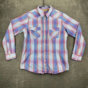 Wrangler Western Shirt Plaid Long Sleeve Cowboy Rodeo Snap Front Mens‎ Large